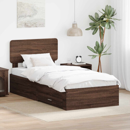 VidaXL vidaXL Bed Frame with Headboard Brown Oak 75 x 190 cm Engineered Wood
