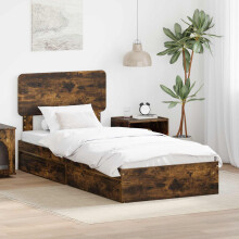 vidaXL Storage Bed with Drawer Smoked Oak 75 x 190 cm Engineered Wood