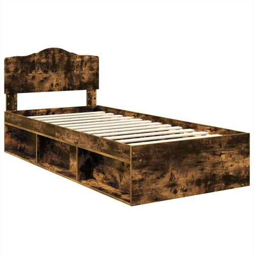 VidaXL vidaXL Bed Frame with Headboard Smoked Oak 75 x 190 cm Solid Pine Wood 1