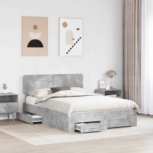 VidaXL vidaXL Bed Frame Concrete Grey 150 x 200 cm Engineered Wood 2