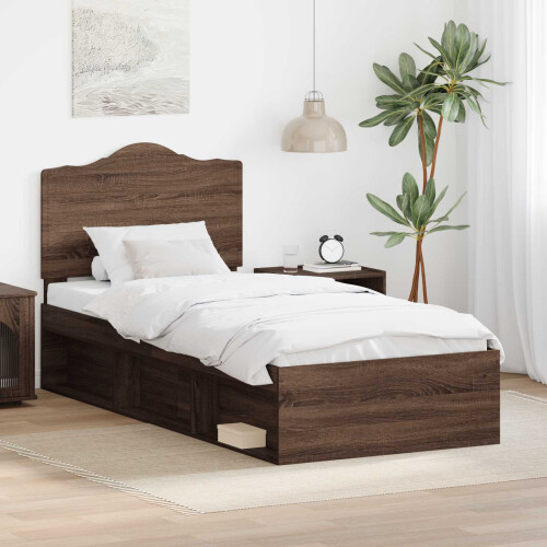 VidaXL vidaXL Bed Frame with Headboard Brown Oak 90 x 200 cm Solid Pine Wood