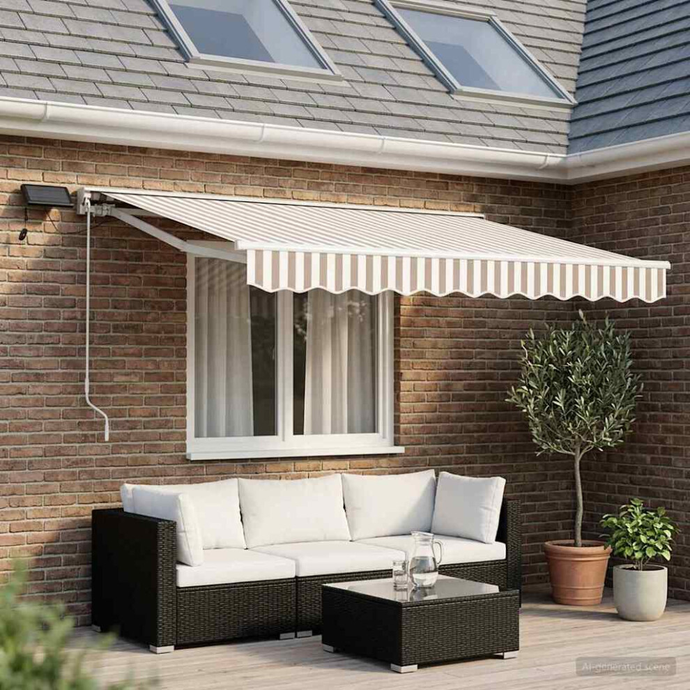 Vidaxl Manual Awning Frame With Leds Light Grey And White 3.5 X 2.5 M