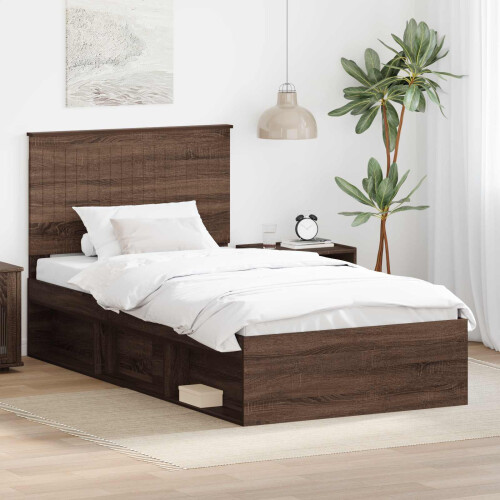 VidaXL vidaXL Bed Frame with Headboard Brown Oak 100 x 200 cm Solid Pine Wood