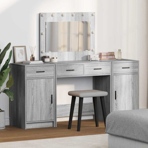 VidaXL vidaXL Dressing Table with Mirror Lights 3 pcs Grey Engineered Wood