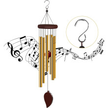Wind Chimes Outdoor, Memorial Wind Chimes with Hook and 6 Tubes, Wooden Wind Chime Decor for Home, Garden, Patio,Silver