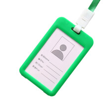 Clearance: Double-Sided Transparent Employee Work Card Holder - Green, Portable Plastic ID Card with Lanyard, Compatible with Name Tags