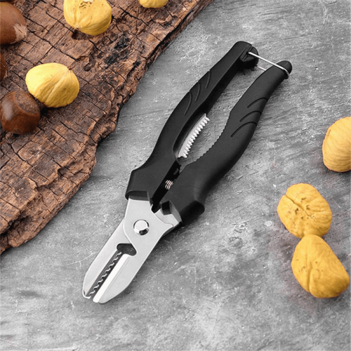 Tesoura multifuncional para castanhas, fácil de limpar, para cozinha e bar, com trava, cor preta. 2