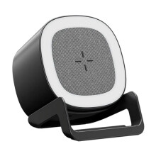 4-i-1 15W trådlöst laddningsställ med Bluetooth-högtalare, pekskärm, RGB-lampa med telefonhållare för presenter A