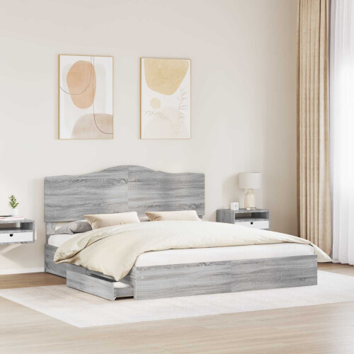 VidaXL vidaXL Storage Bed Grey Sonoma 200 x 200 cm Engineered Wood 2