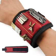 Magnetický náramek XEOVHV Magpie - 10 silných magnetů, odolný nylon, pro uchycení šroubů a bitů. Červený. Kompatibilní s nářadím pro