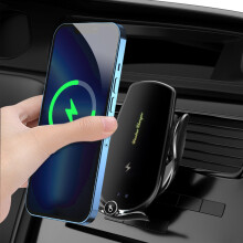 Suport auto pentru telefon cu încărcare wireless, încărcare rapidă de 15W, prindere automată pentru orificiul de ventilație pentru iPhone și