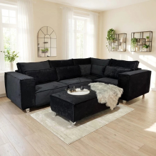 (4 Seater Corner Left Hand, Black Velvet) SLOANE SOFA SET 3+2 PLUSH VELVET SUITE SETTEE COUCH 1,2,3 SEATER CORNER LOVESEAT LONGUE