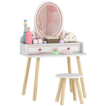 Ensemble coiffeuse enfant avec miroir, tiroirs et tringle Ă vĂŞtements, blanc