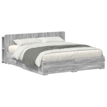 vidaXL Bed Frame with Storage Grey Sonoma 200 x 200 cm Engineered Wood