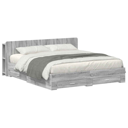 VidaXL vidaXL Bed Frame with Storage Grey Sonoma 200 x 200 cm Engineered Wood