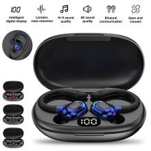 Écouteurs Bluetooth Jacenvly avec microphone, crochet d'oreille sport, affichage LED, casque stéréo sans fil Hi-Fi compatible avec xxx