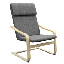 Armchair with Headrest and Armrests Linen Upholstery Grey