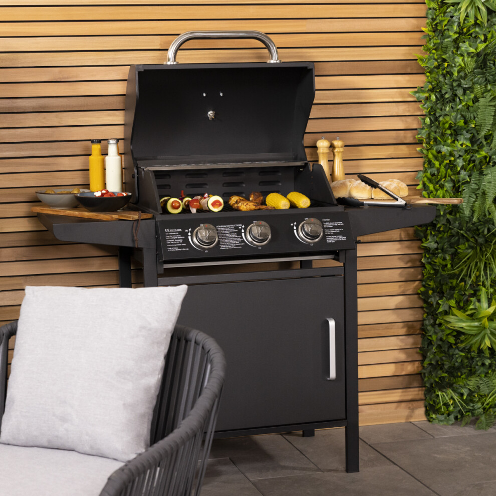 B&Q - 3 Burner Gas Bbq Black Powder Coating H120 X L110 X D57.5Cm - Image 4