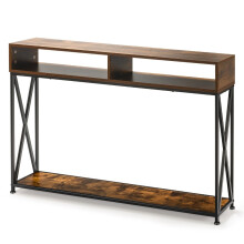 Barna konzolasztal nyitott polccal és acél kerettel 120 x 23 x 79 cm