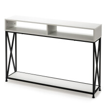 Fehér konzolasztal nyitott polccal és acél kerettel 120 x 23 x 79 cm