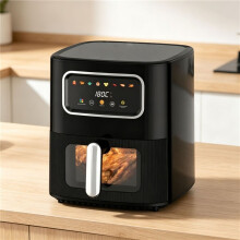 Black 10L Visual Air Fryer, Smart Touch Control EU Plug for Home Cooking