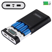 Viflosae4x18650 opladerbox, draagbare powerbank met 2 USB-poorten en batterij-indicator, compatibel met telefoonaccessoires