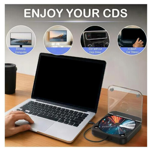 Car Portable USB CD Player Portable with USB-C Adapter Extension Cable External CDs Players