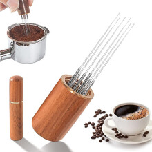Agitateur à Café Expresso, Agitateur à Expresso à 8 Aiguilles avec Manche en Bois Naturel, Agitateur à Café pour Accessoires Expresso,A