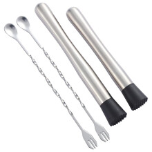 Muddler de CóCtel de Acero Inoxidable 304 de 10 y 8 Pulgadas con 2 Cucharas Mezcladoras, para Preparar Deliciosos Mojitos y Otras Bebidas de Frutas