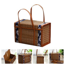 Picknickkorg med vävd korg, rotting, förvaringspåse, handtag, vikt, frukt, shopping, mat, handtag, rottinggräs, vikbar, bambukorg A