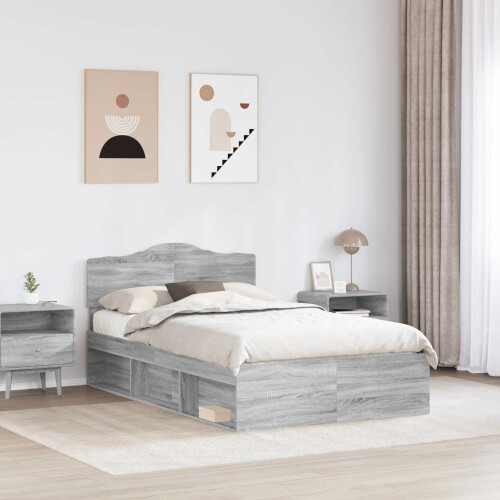 VidaXL vidaXL Bed Frame Grey Sonoma 135 x 190 cm Solid Pine Wood 1