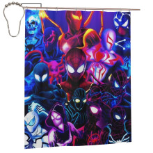 Wodoodporna zasłona prysznicowa Into the Spider-Verse, dekoracyjny zestaw zasłon prysznicowych do łazienki z haczykami, 60 x 72 cale
