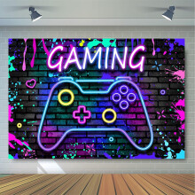 Neon Graffiti Murvegg Bakgrunn, Kompatibel med Spillkontroller, Videospill Bakgrunn for Barn Tenåringer Bursdagsfest, Fotografi Bannerdekor