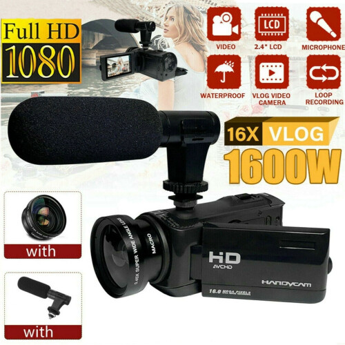 Câmera de vídeo digital KEINXS1080P HD com zoom de 16x, microfone externo e lente grande angular.