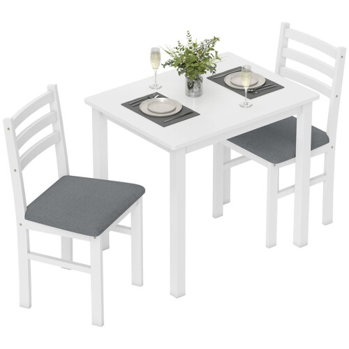 3 Piece Dining Set with Table and 2 Chairs White