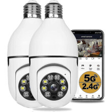 2 Stück kabellose 360-Sicherheitskameras für den Außenbereich, WLAN-Glühbirnenkamera, 1080p-Funkkameras für die Heimüberwachung (DB)