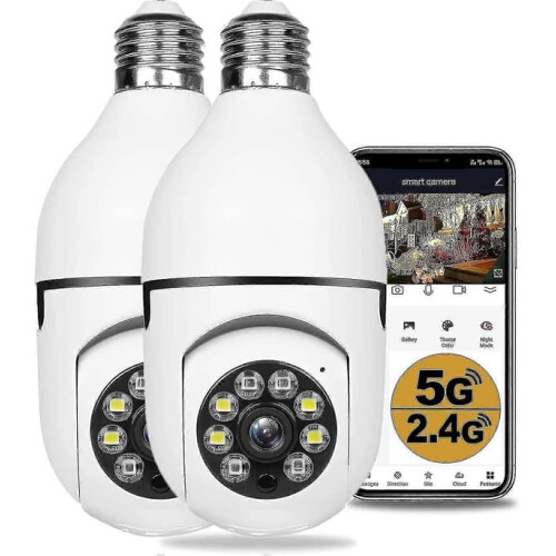 2pcs Ασύρματες κάμερες ασφαλείας 360 μοιρών για εξωτερικούς χώρους, κάμερα Wifi με