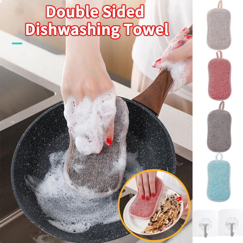 Kiplyki4PCS Éponge lavable réutilisable en microfibre, 2 crochets adhésifs