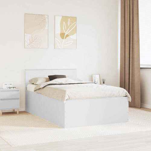 VidaXL vidaXL Bed Frame with Headboard White 135 x 190 cm Engineered Wood