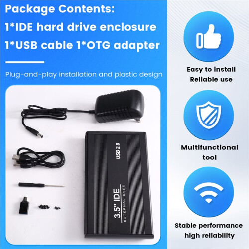 Caixa de Disco Rígido IDE para HDD SSD de 3,5 Polegadas USB para HD Externo de Metal com Adaptador OTG Plugue EU 1