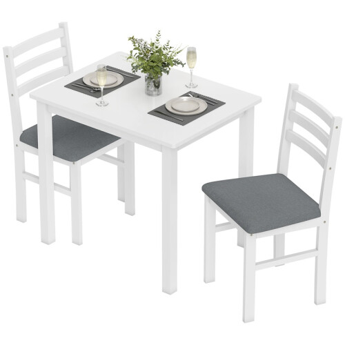 3 Piece Dining Set with Table and 2 Chairs White 1