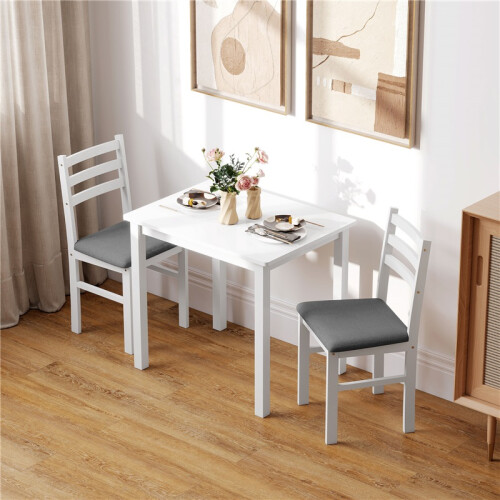 3 Piece Dining Set with Table and 2 Chairs White 2