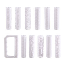 Embossing Rolling Pins Set for Pottery Clay with 12 Patterns Ceramics Polymer Clay DIY with Non-Stick Handle
