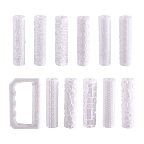 Embossing Rolling Pins Set for Pottery Clay with 12 Patterns Ceramics Polymer Clay DIY with Non-Stick Handle