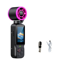 Cámara de Acción 2 en 1 1080P con Ventilador de Refrigeración, Cámara de Mano Portátil de 180 HD, Cámara Gimbal con Tarjeta de 128G A
