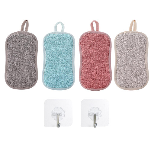 Kiplyki4PCS Éponge lavable réutilisable en microfibre, 2 crochets adhésifs 1