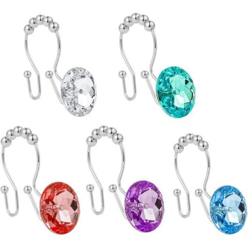 12 τεμάχια γάντζοι κουρτίνας ντους Bling Crystal, δαχτυλίδια από ανοξείδωτο ατσάλι σε 2