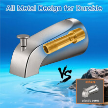 Badewannen-Auslauf mit Umsteller, Ganzmetall, 5,3 Zoll Badewannen-Auslauf, Passt auf 1/2" Kupfer-Rutschverbindungen und 1/2" oder 3/4" IPS-Gewinderohr