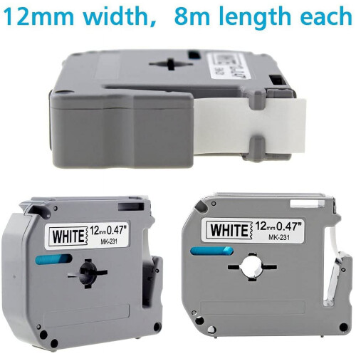 Compatível com Brother M-K231, Fita P-Touch M 12mm (0,47 polegadas) MK231M-K231s M231M Etiqueta para Brother 1