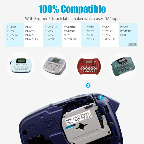 Compatível com Brother M-K231, Fita P-Touch M 12mm (0,47 polegadas) MK231M-K231s M231M Etiqueta para Brother 2